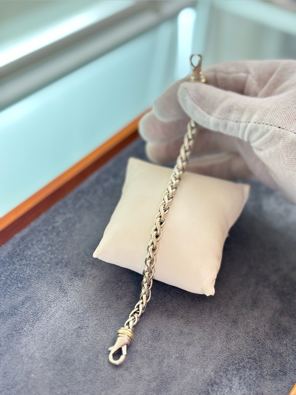 David Yurman 925 & 14k Gold 6mm Wheat Chain Bracelet 6.5-7" - Picture 9 of 9